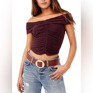 Free People Burgundy Off the Shoulder Crop Top Size XS (0-2) NWT